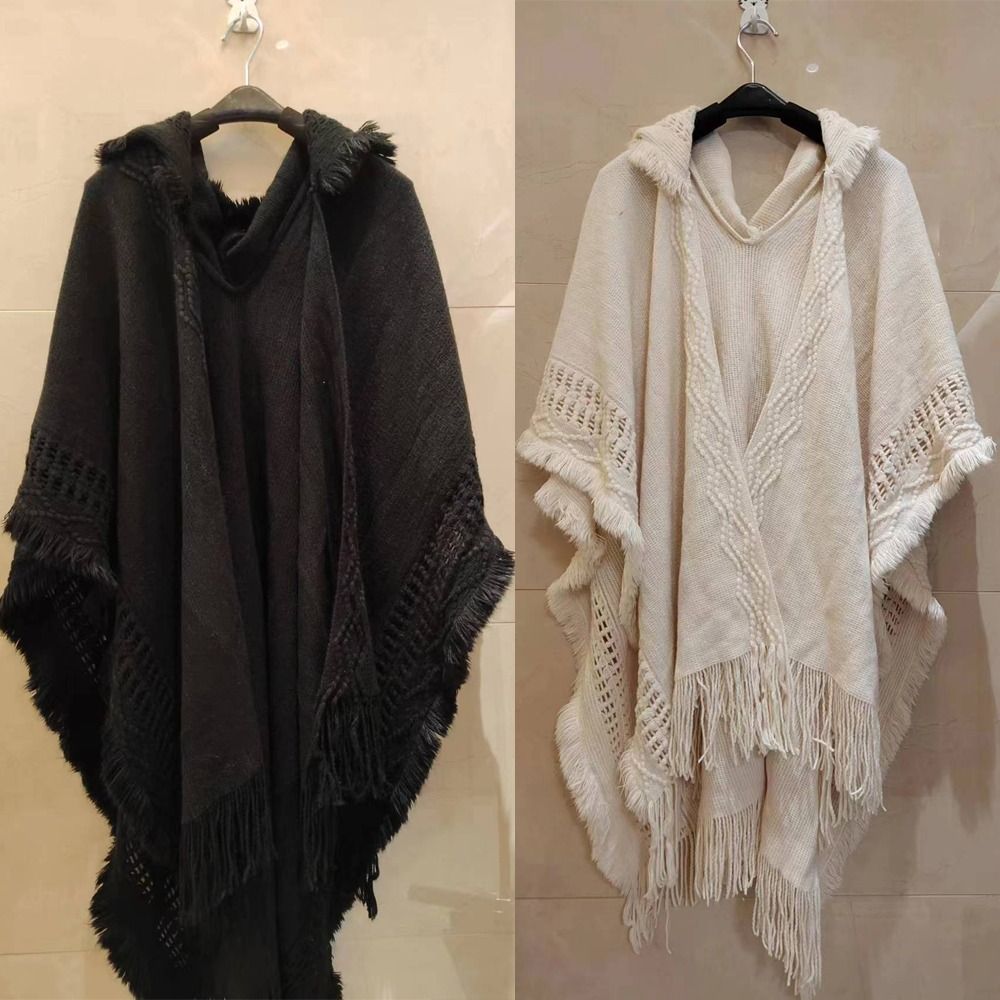 Châle bohème à capuche Everak pour dames, cape à pampilles, écharpe enveloppante à rayures obliques, manteau chaud, luxe et élégant, hiver