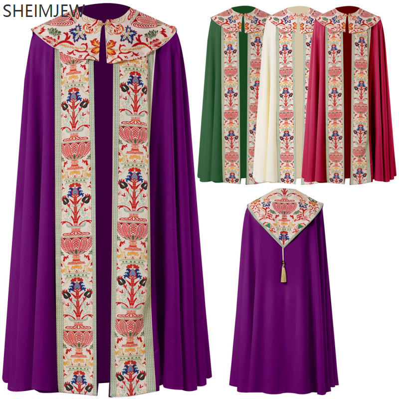Cape châle d'église Vintage médiévale pour hommes, châle de prière de moine de prêtre, fête de carnaval d'halloween, Robe de jeu de rôle de prêtre