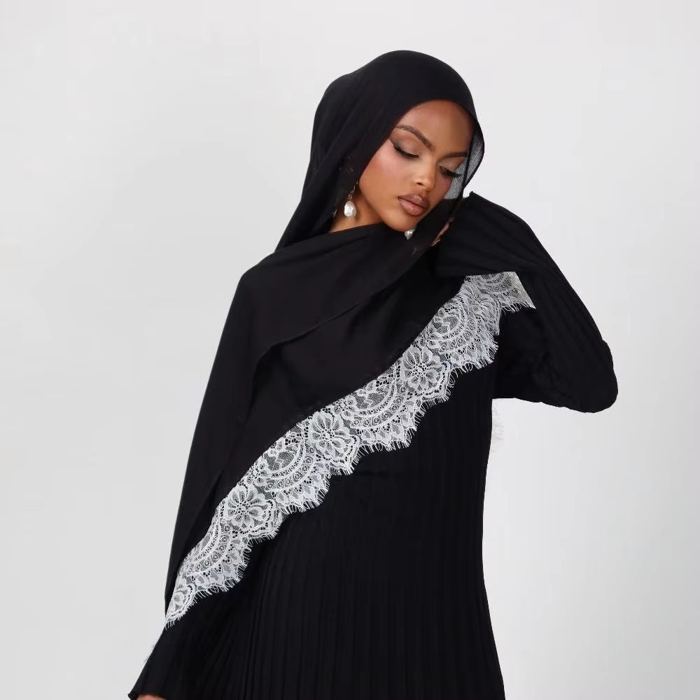 Hijab Ramadan en Rayonne, Coton et Modal, avec bordure en dentelle, Turban respirant, Châle uni en coton, Foulard pour femmes