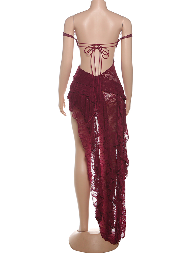 Cutenew dentelle brodée femmes robes Sexy chaud pure épaules nues irrégulière dos nu pansement robes femme Coquette Clubwear