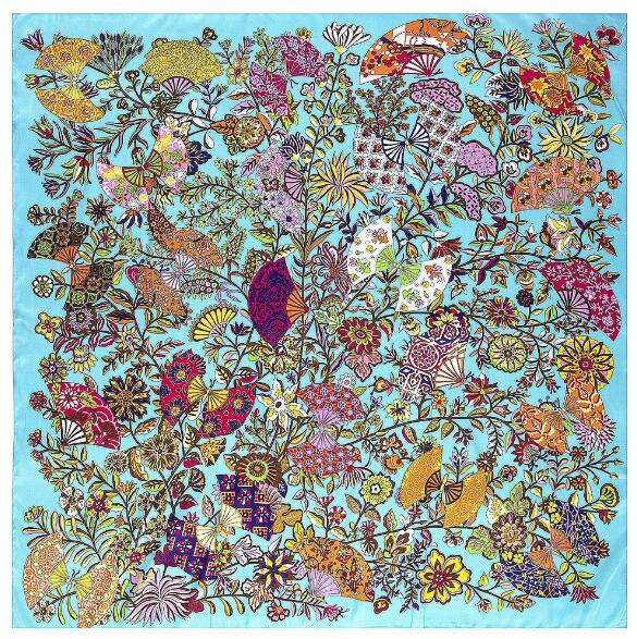 Écharpe carrée en sergé pour femme, marque de luxe, branches et fleurs, châles, hijab, 130x130cm