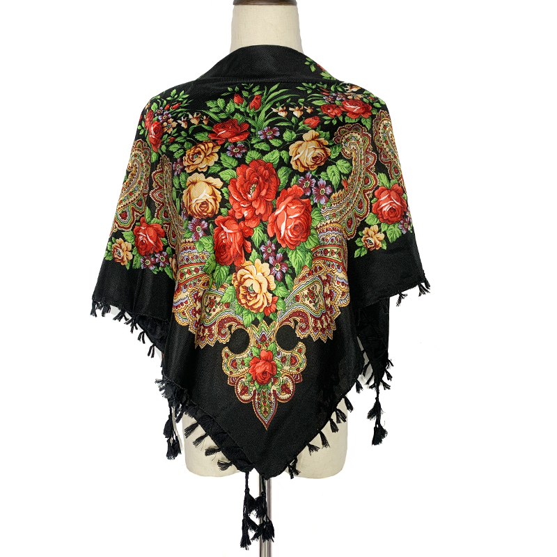 Foulard carré de Style russe, châle de luxe, imprimé Floral, à franges, bandeau pour Femme, Hijab, Babushka, Bandana