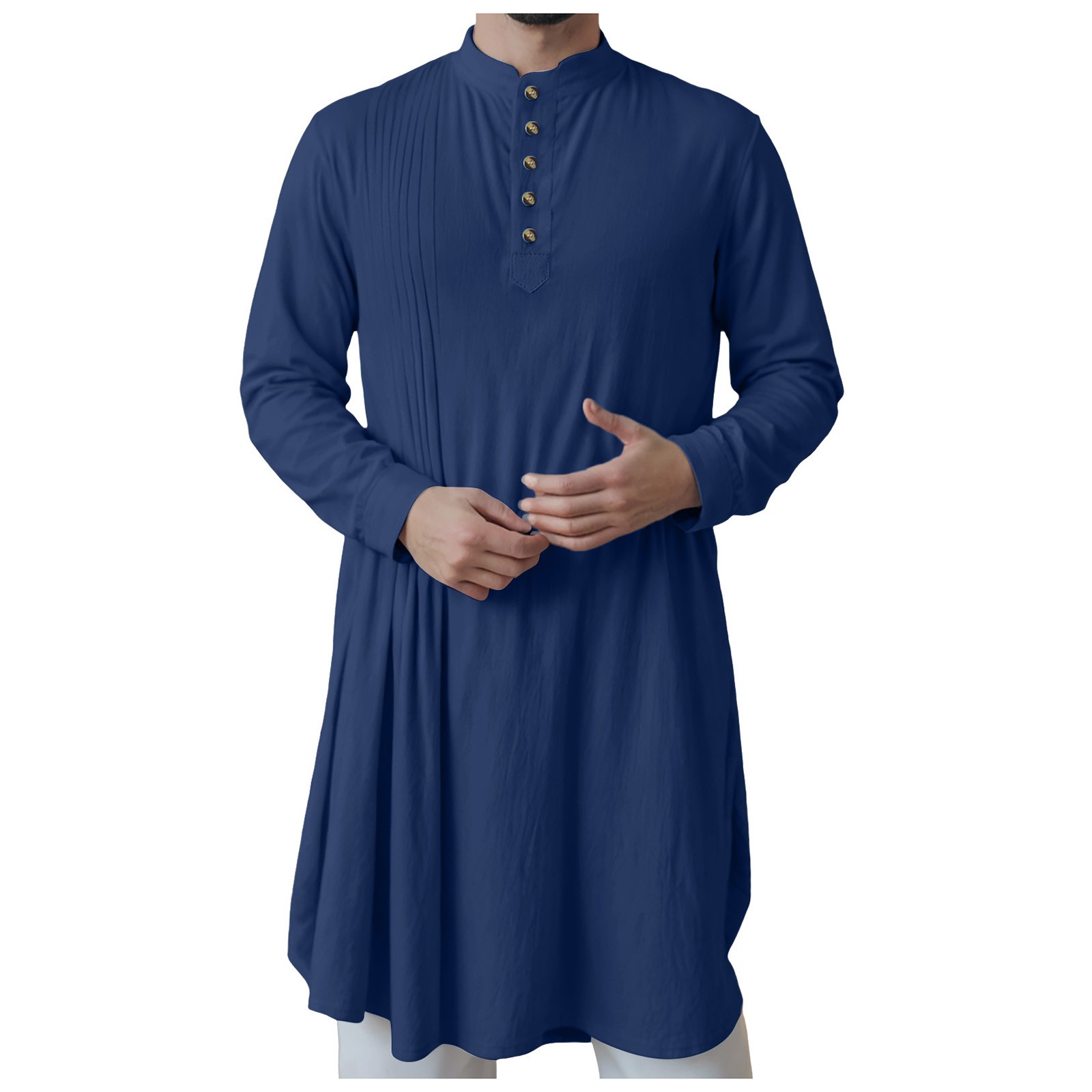 Chemises boutonnées en coton et lin pour hommes, robes musulmanes, vêtements stylés pour hommes, arabe moyen, nouveau