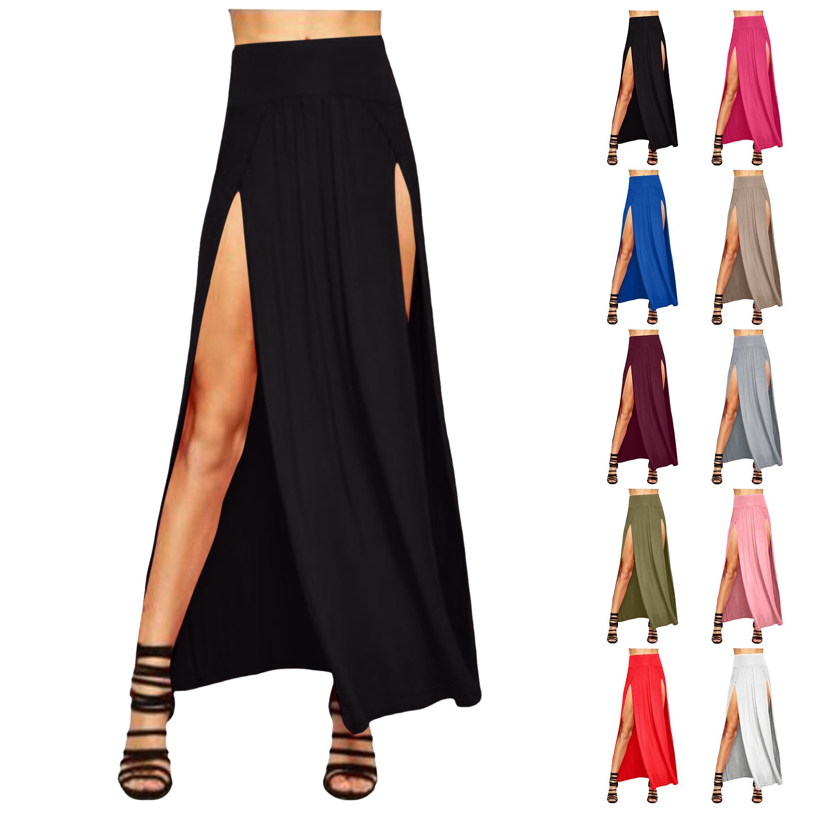 Jupes pour femmes femmes Double fente Maxi jupe longue dames plaine basique deux côtés fente 4 22 jupe courte en cuir