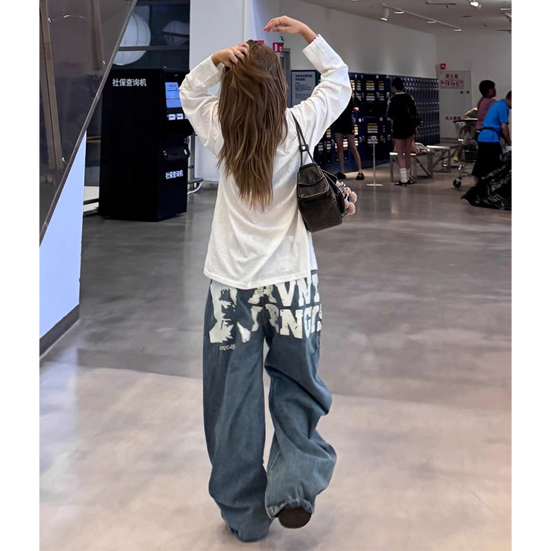 Jean femme bleu Vintage taille haute pantalon en Denim droit Y2K années 90 Hip hop américain Streetwear jambe large pantalon en Denim classique