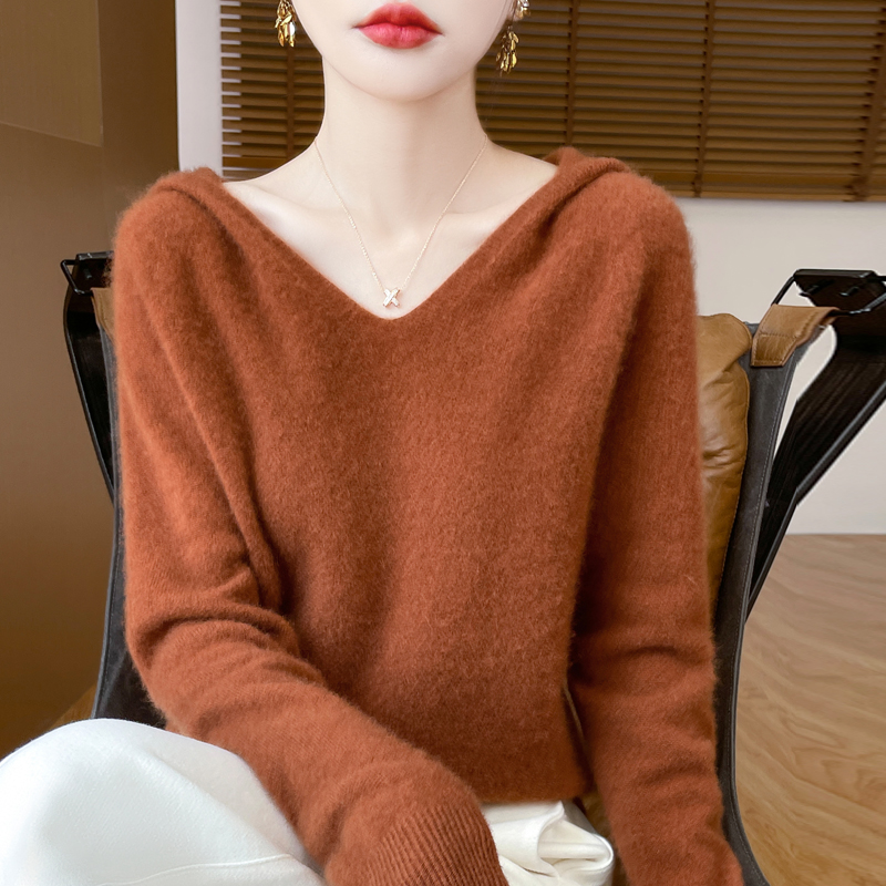 Femmes automne hiver vêtements col à capuche pull 100% laine mérinos pull nouvelle mode cachemire hauts bas tricots doux