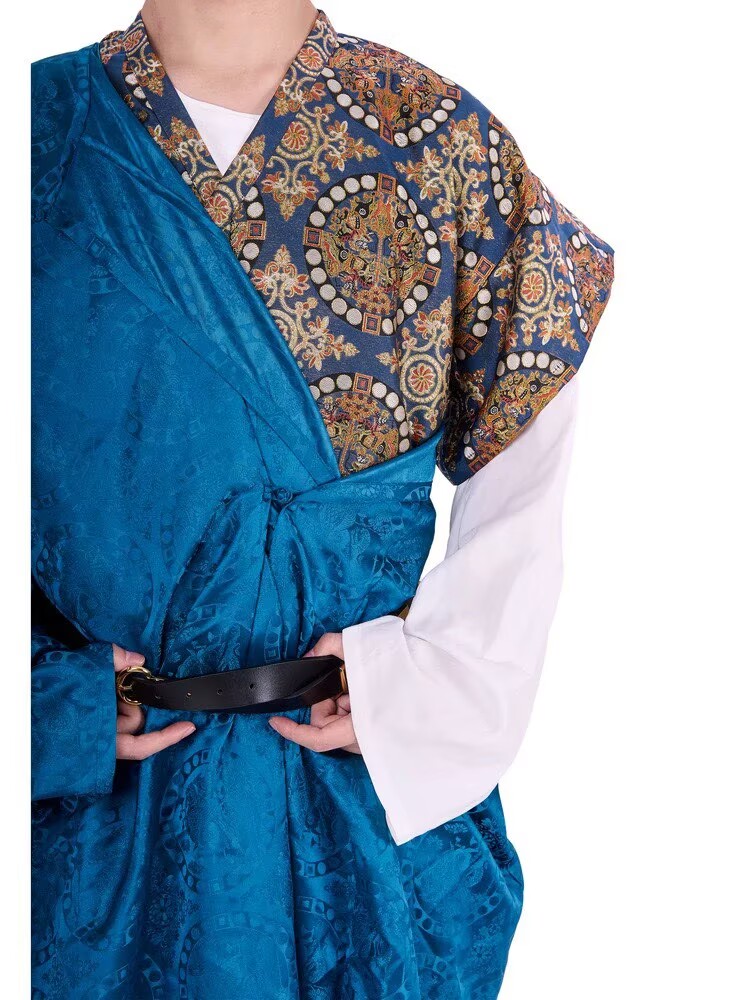 Robe Hanfu chinoise de la dynastie Tang pour hommes, bleu, jaune, rouge, violet, vert, vintage, col rond, robe Hanfu, taille plus 2XL