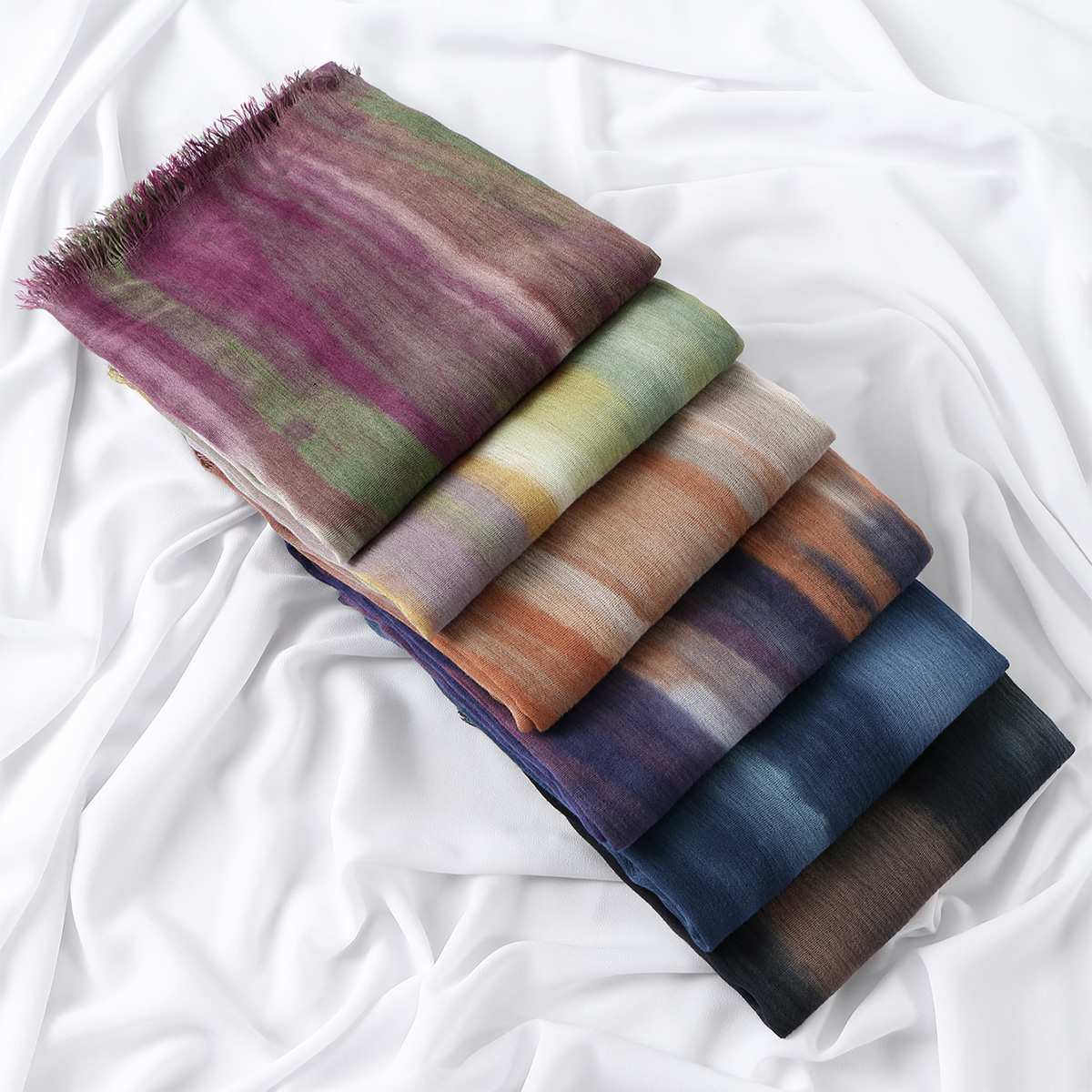 Nouveau Voile Hijab en Modal Imprimé Aquarelle Ombré pour Femme, Châle Musulman en Coton Tie-Dye Premium, Longue Écharpe Turban