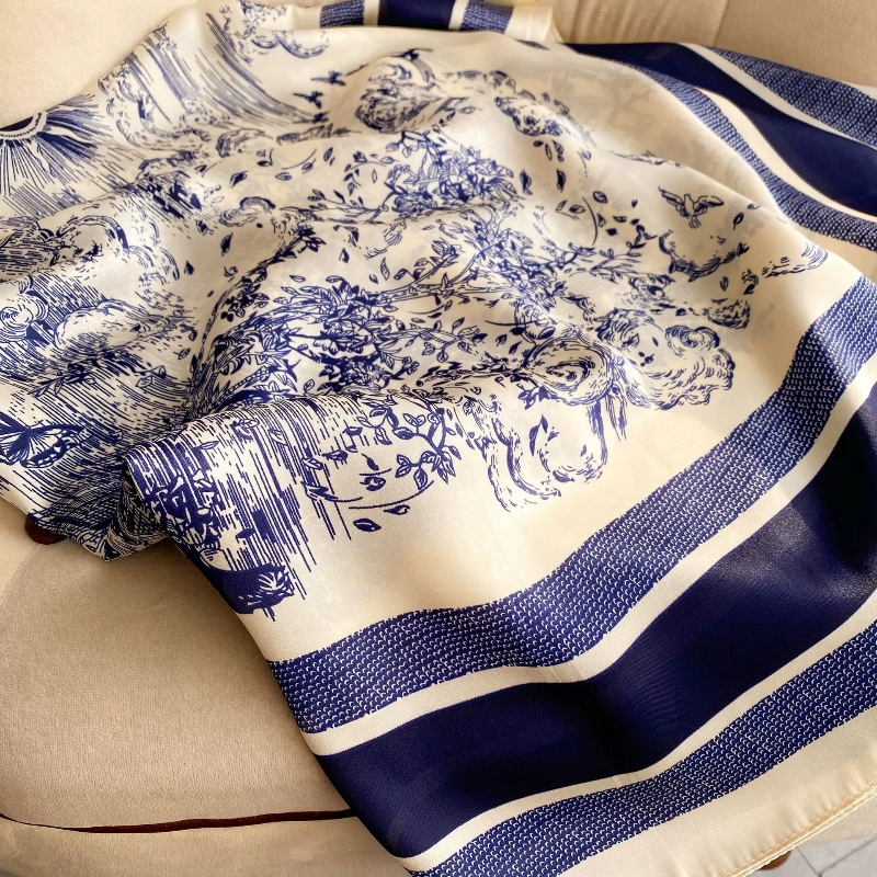 Écharpe carrée en Satin pour femmes, châle de grande taille, Style lavage à l'encre, Design de luxe, mouchoir imprimé Floral, Hijab damassé, 110x110cm