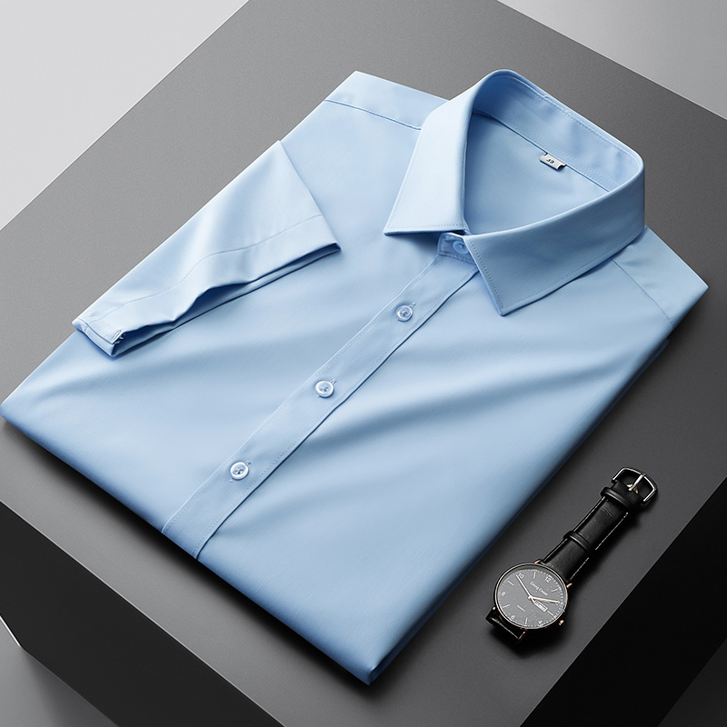 Chemise Homme d'Été en Fibre de Bambou, Légère, Douce et Confortable, à Manches Courtes, Respirante, Blanche, Idéale pour les Affaires et les Banquets