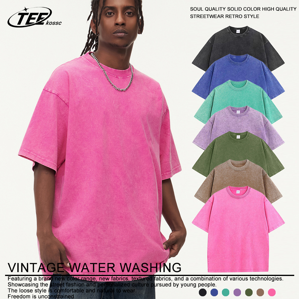 Été lavé T-shirt hommes femmes coton ample col rond surdimensionné T-shirt Couple coréen Y2k hauts décontracté Vintage à manches courtes T-shirt