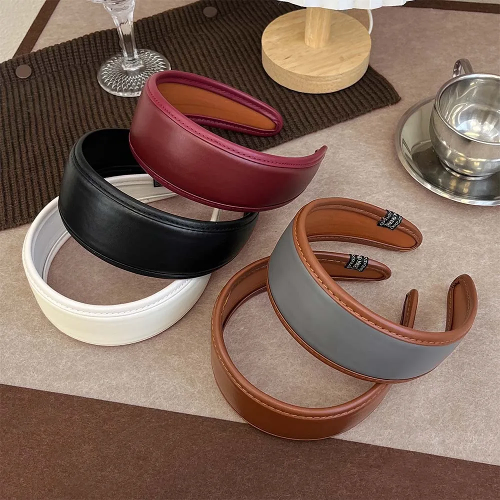 Nouveau 2025 rétro PU cuir bandeaux larges Turbans anti-dérapant cerceau bandeau élégant cheveux accessoires femmes filles articles de mode cadeaux