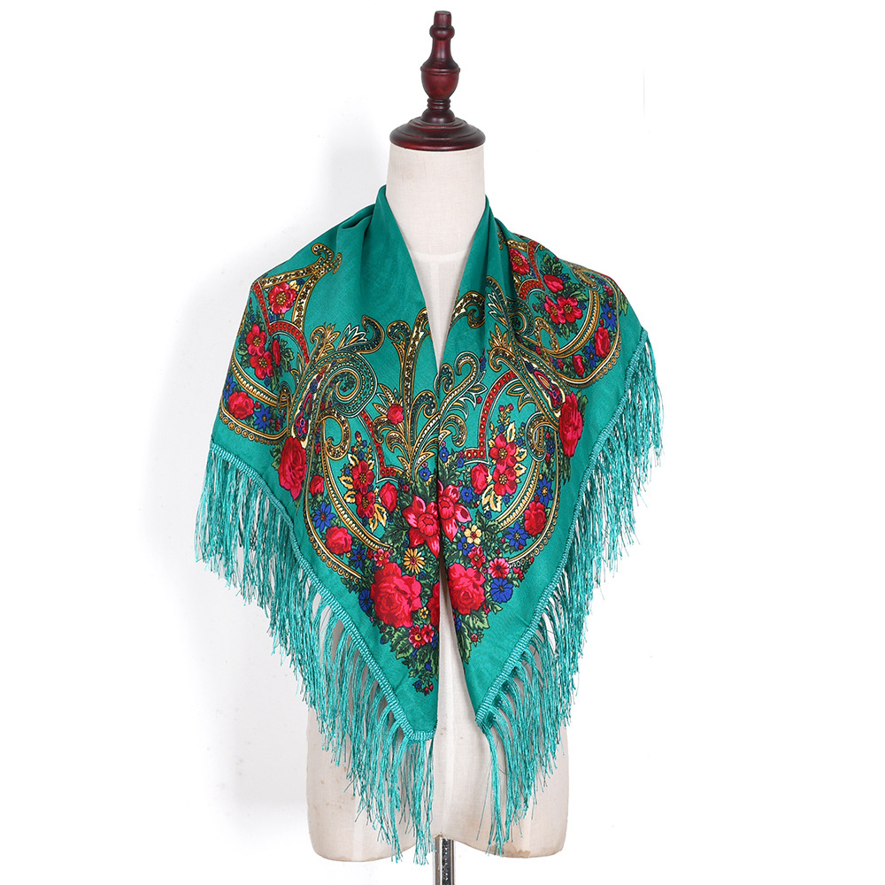 Foulard carré russe pour femmes, châles traditionnels ukrainiens, Bandana de luxe à franges imprimé Floral, bandeau de Style ethnique espagnol
