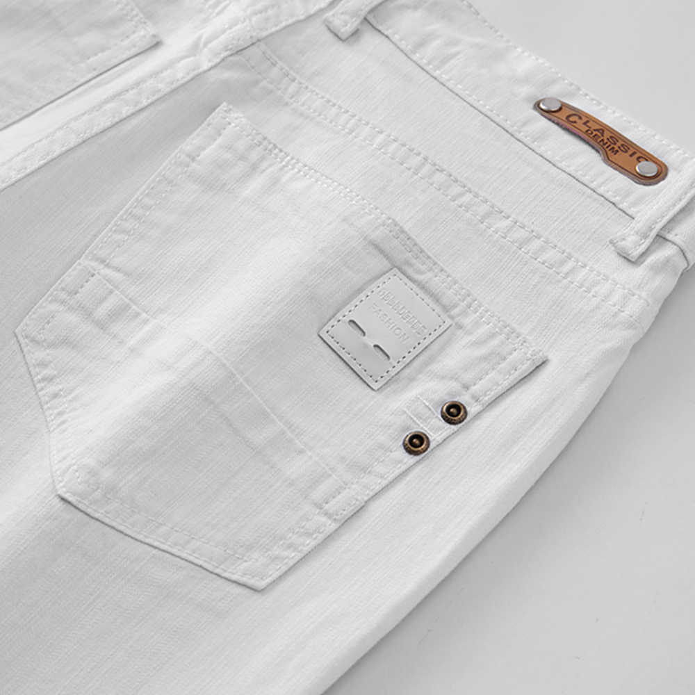 Jean blanc élastique pour hommes, coupe droite, Slim, décontracté, doux, Business, marque classique, pantalon en Denim extensible avancé à la mode