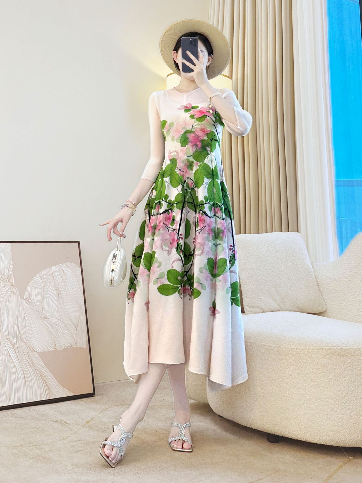 Robe longue à imprimé Floral pour femmes, élégante, Vintage, ligne a, mi-longue, tenue de vacances, vente en gros d'usine, été 2025