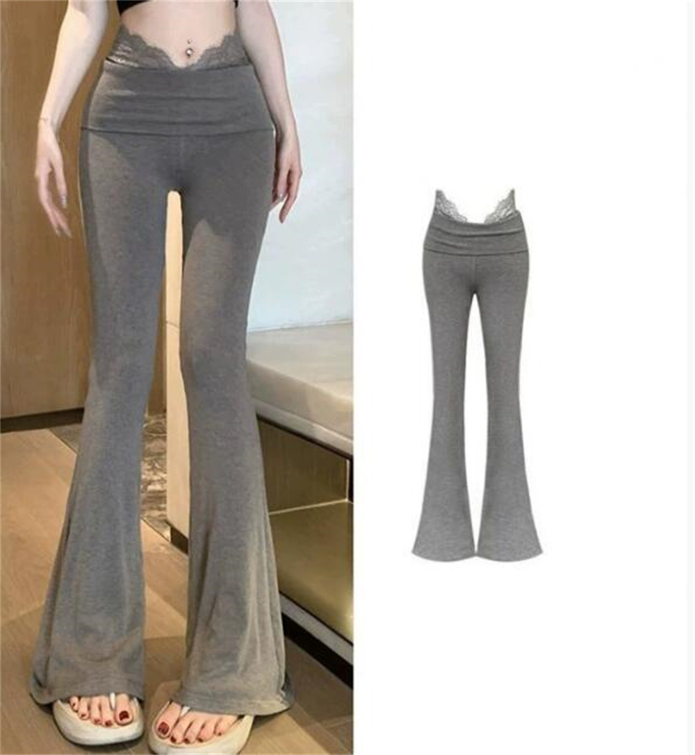 2025 mode coréenne nouvelle dentelle taille haute mince pantalons décontractés femmes vêtements Flare pantalon Streetwear femmes pantalon noir
