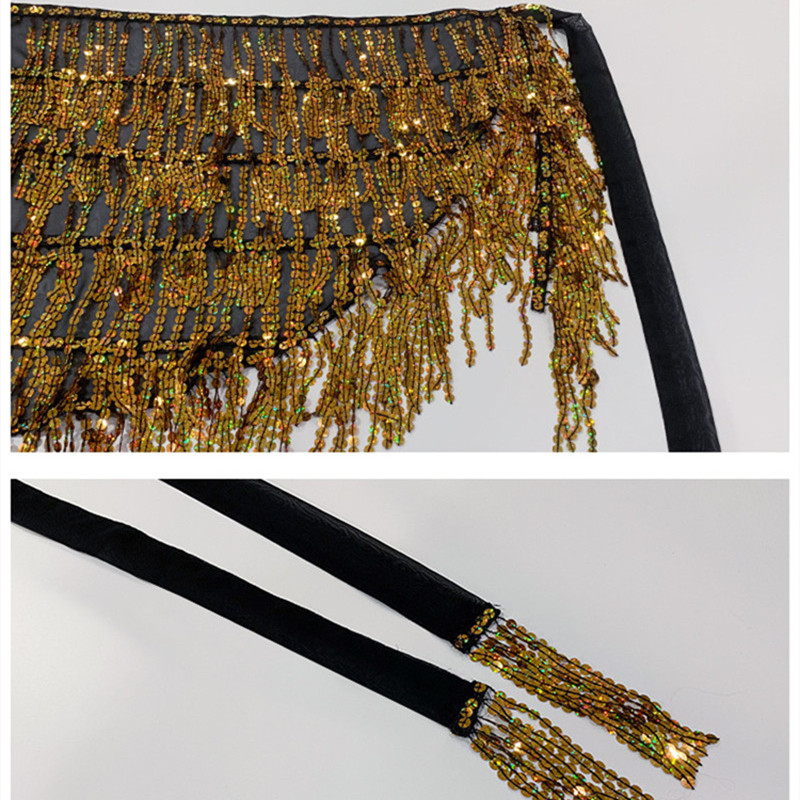 Danse du ventre hanche écharpe paillettes gland jupe ceinture portefeuille brillant Rave Costume pour femmes fille frange Oriental arabe Bollywood tenue