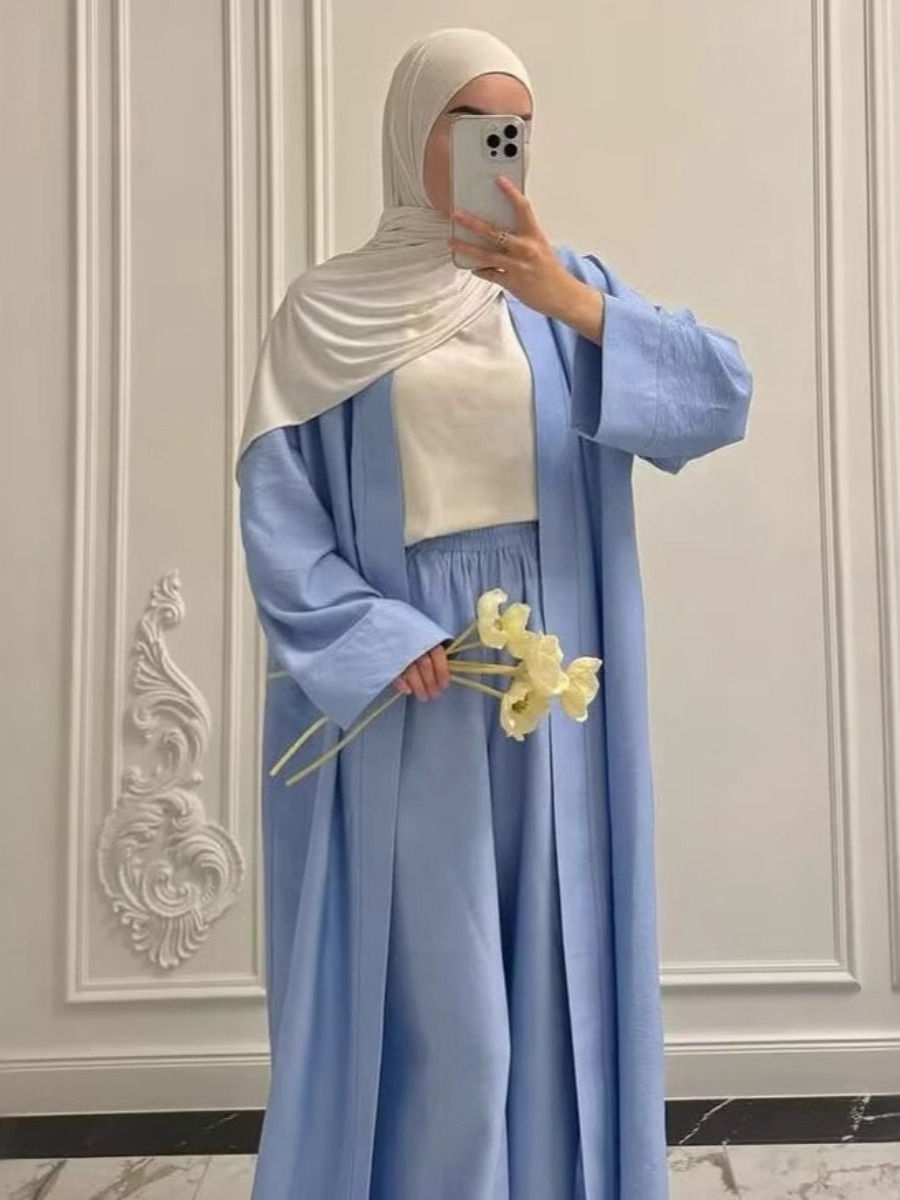 Ensemble musulman 2 pièces pour femmes, chemisier Abaya, Cardigan Long, chemise, pantalon à jambes larges, Costume Ramadan marocain dubaï, Ensemble islamique, tenues arabes