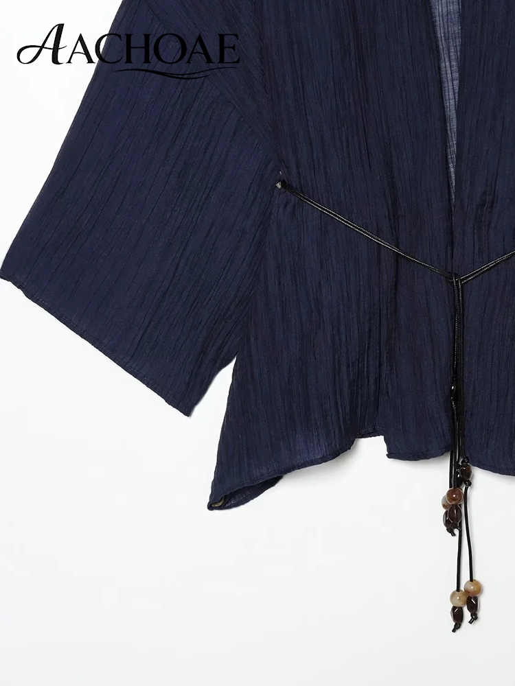 AACHOAE – Cardigan kimono froissé pour femme, col en V profond, manches chauve-souris, chemisier ample à nouer à la taille, tenue décontractée pour la plage et les vacances