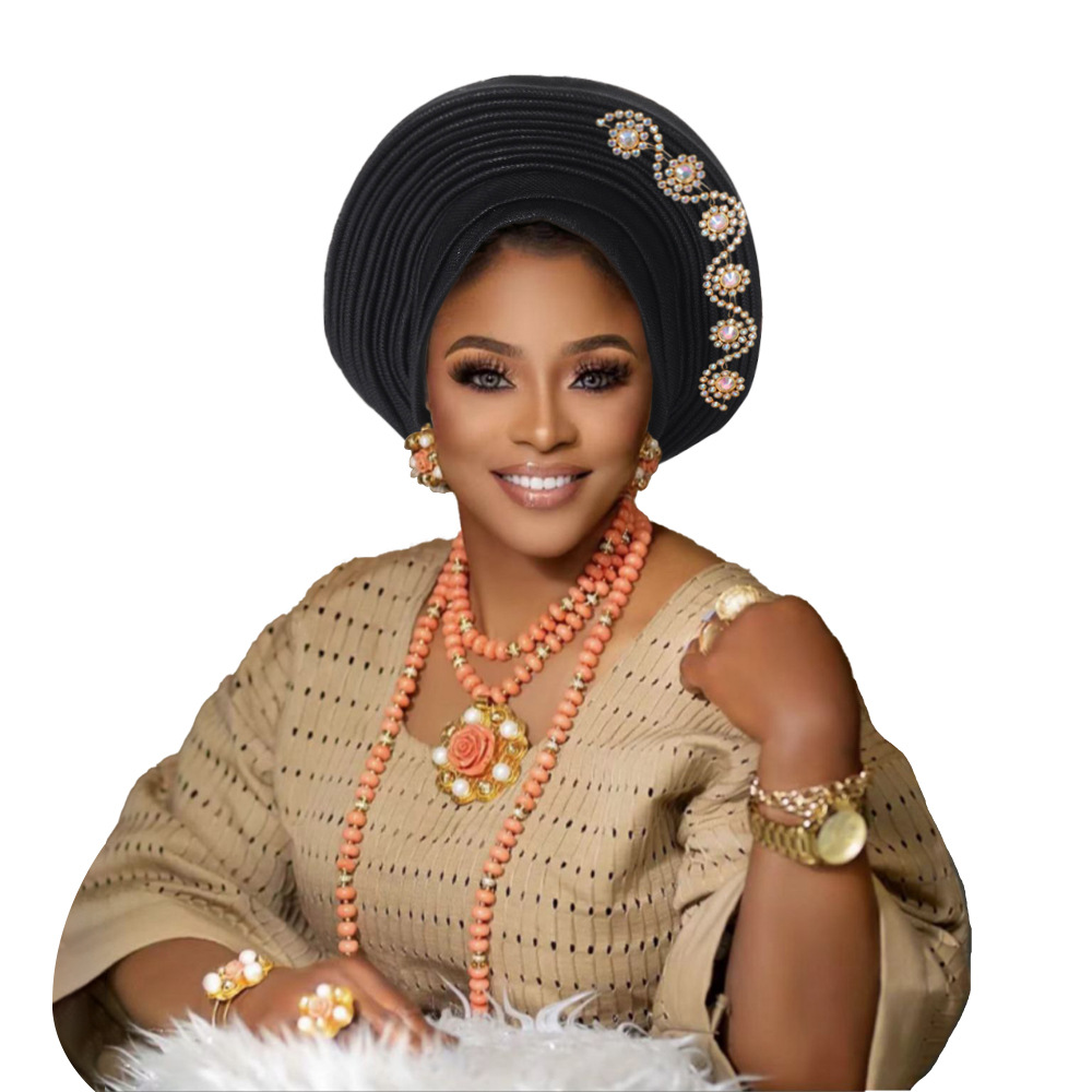 Turban africain pour femmes, couvre-chef nigérian avec fleurs, déjà fabriqué, Auto Gele, pour fête de mariage, nouvelle collection