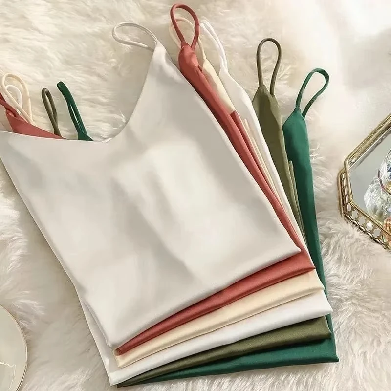 T-shirts pour femmes, élégante blouse en faux satin de soie, débardeurs et camisoles amples décontractés d'été pour femmes, hauts verts unis pour femmes
