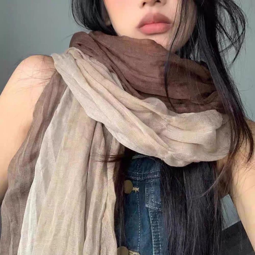 Hijab écharpe pli châle bricolage longues plis changement progressif couleur châle rétro Style ethnique coton et lin foulards femmes longue écharpe