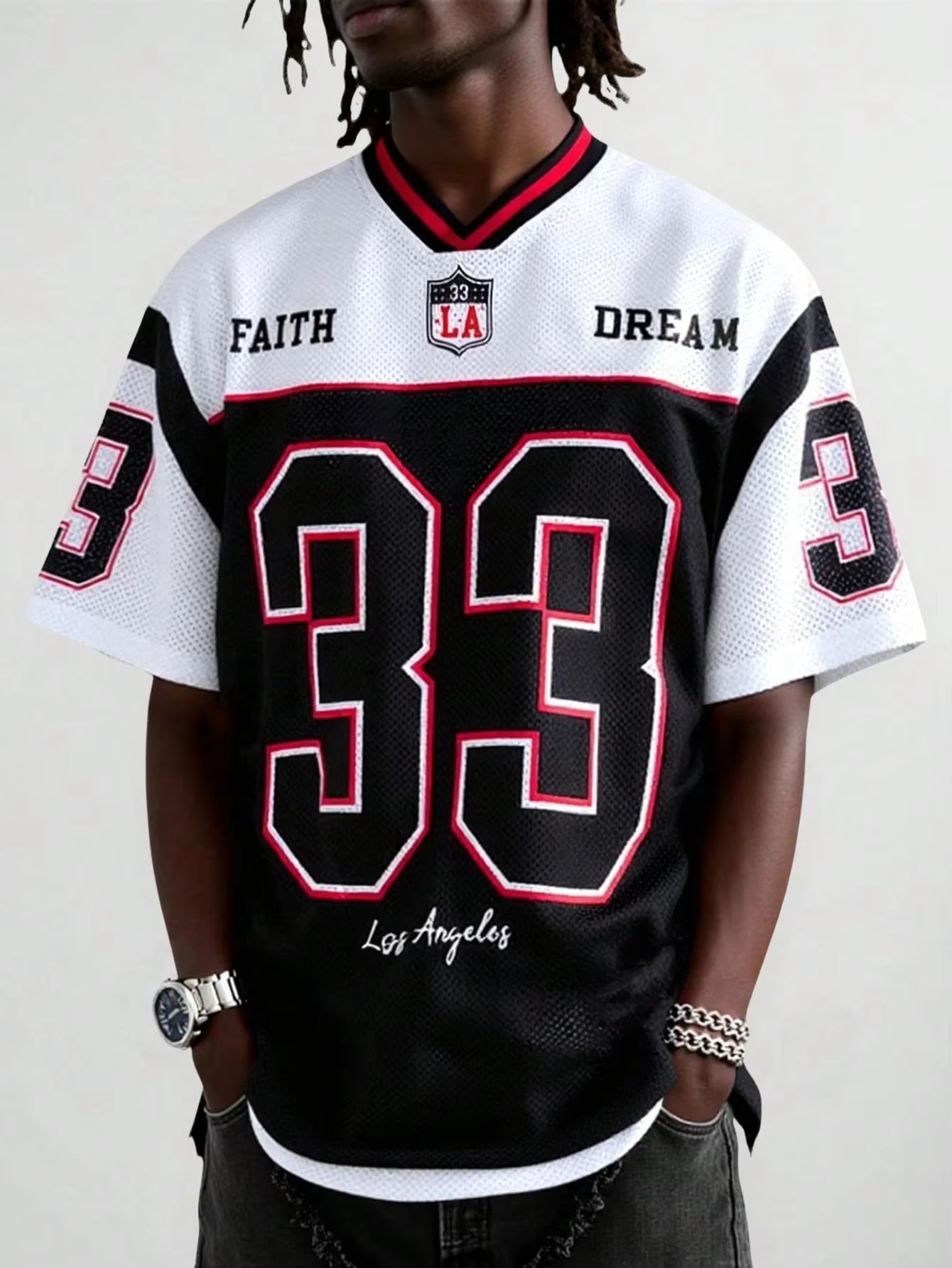 T-shirt Homme 2026 Col V Large Tendance Streetwear Hip-Hop Rock Los Angeles Impression Numérique 3D Hip-Hop