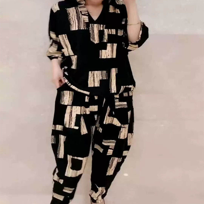 Costume femme 2025 été nouveau décontracté coréen ample imprimé hauts sarouel 2 pièces ensemble correspondant à la mode grande taille vêtements pour les femmes
