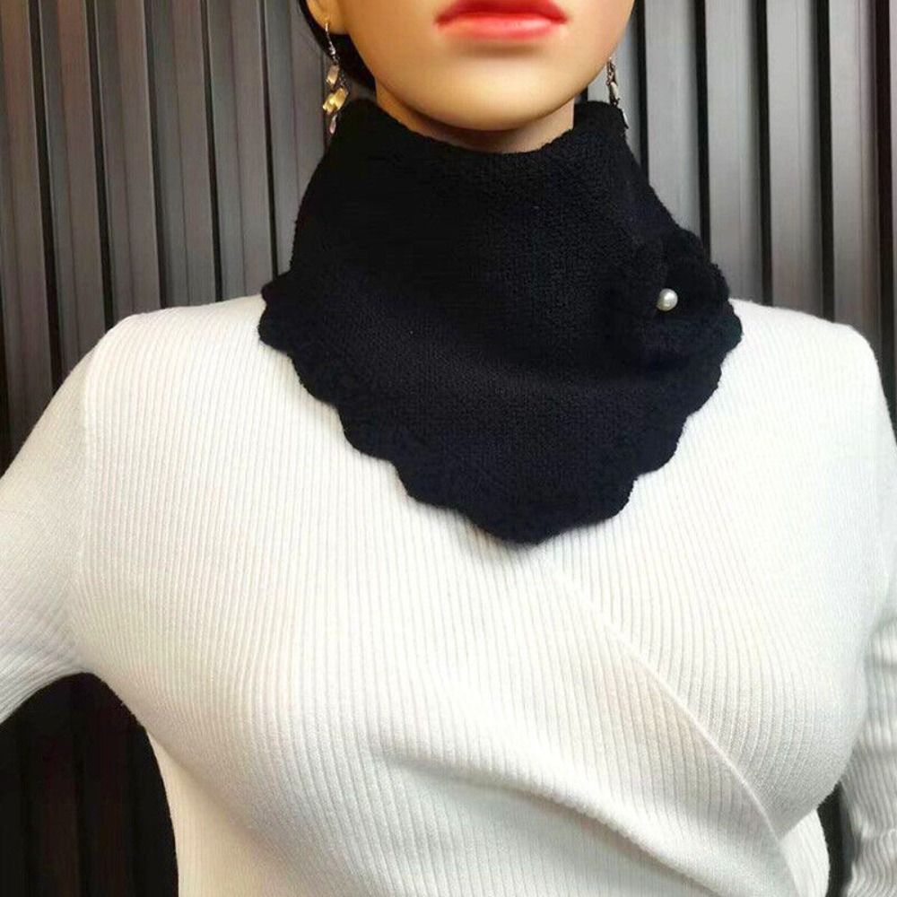 Écharpe Triangle en Tricot à Fleurs pour Femme, Foulard de la raq, Bord Ondulé, Faux Col, Poignées Amovibles, Coupe-Vent, Cache-Cou
