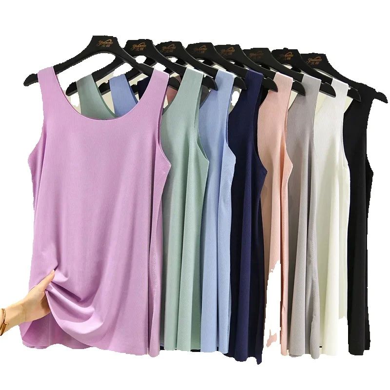 Camisole sans couture 2026 pour femmes, chemise basique ample, t-shirt sans manches en modal de soie, débardeur noir, vêtements de rue pour filles