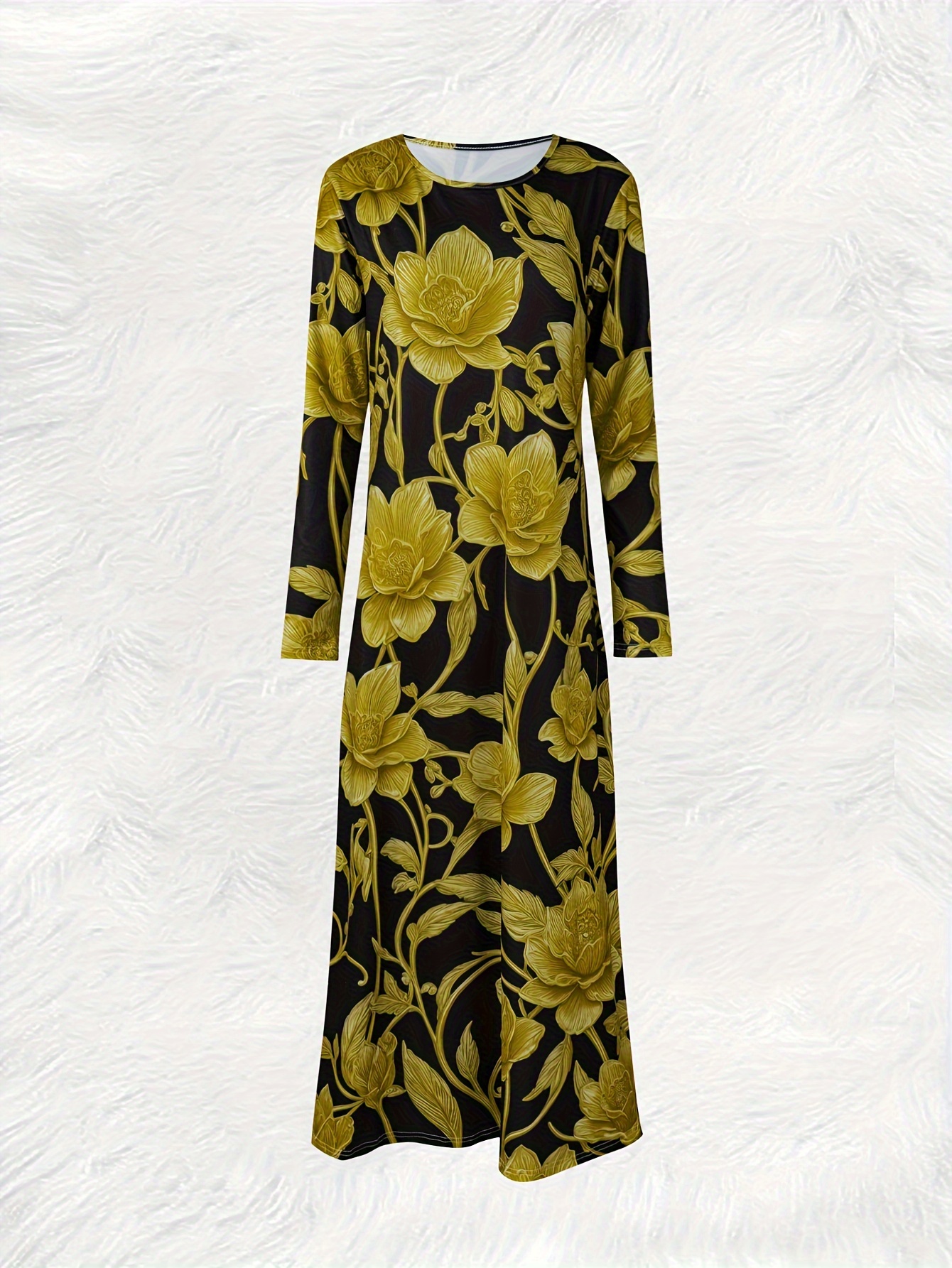 Robe à manches longues pour femme, tenue décontractée pour les vacances d'été, robe midi fluide avec ceinture, couleur unie élégante, pour le bureau ou les soirées