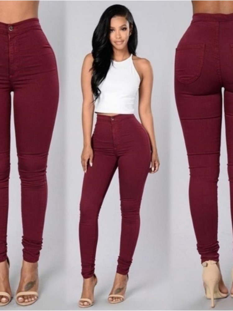 Couleur unie jean moulant Femme blanc noir taille haute rendu jean Vintage Sexy pantalons longs Femme décontracté crayon pantalon Denim jean