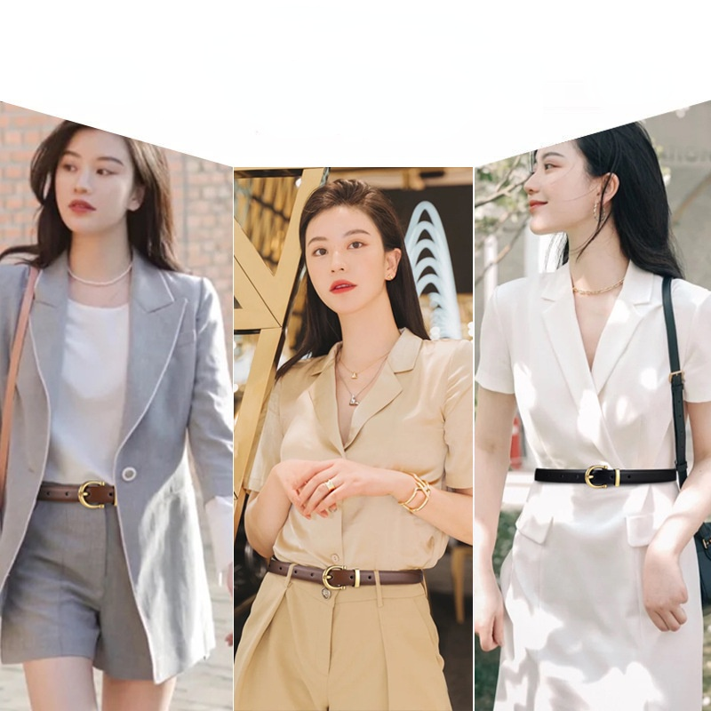 Jeans mode professionnel 100% ceinture en cuir véritable pour les femmes Fine décorative peau de vache Ins vent Simple coréen ceinture noire