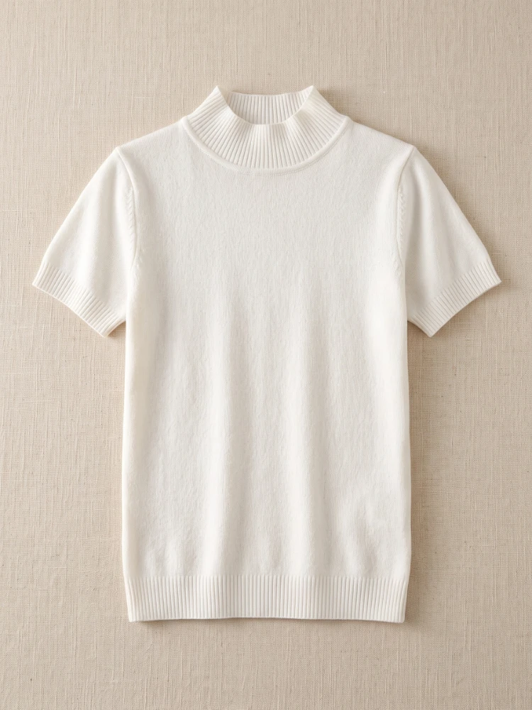 T-shirts élégants coréens à col roulé pour femme, collection été-automne 2026 – Pulls décontractés et polyvalents de couleur unie, tendance