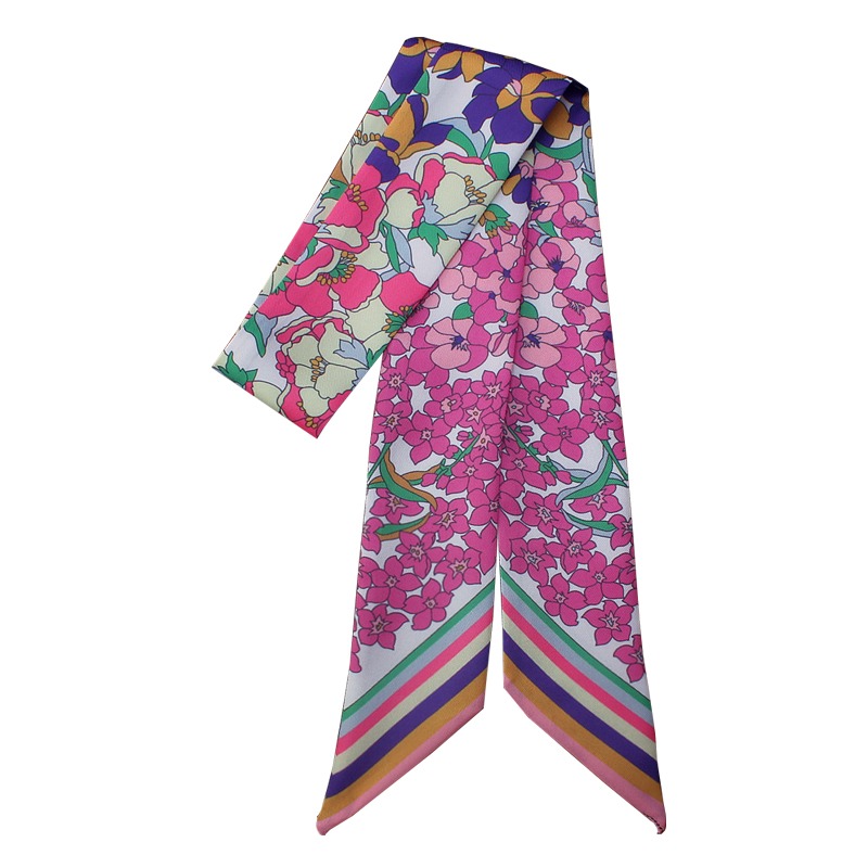 Foulard en soie sergé pour femmes, nouvelle mode, imprimé floral, cravate, foulard de tête, marque, poignée de sac, rubans, petites et longues, 2026
