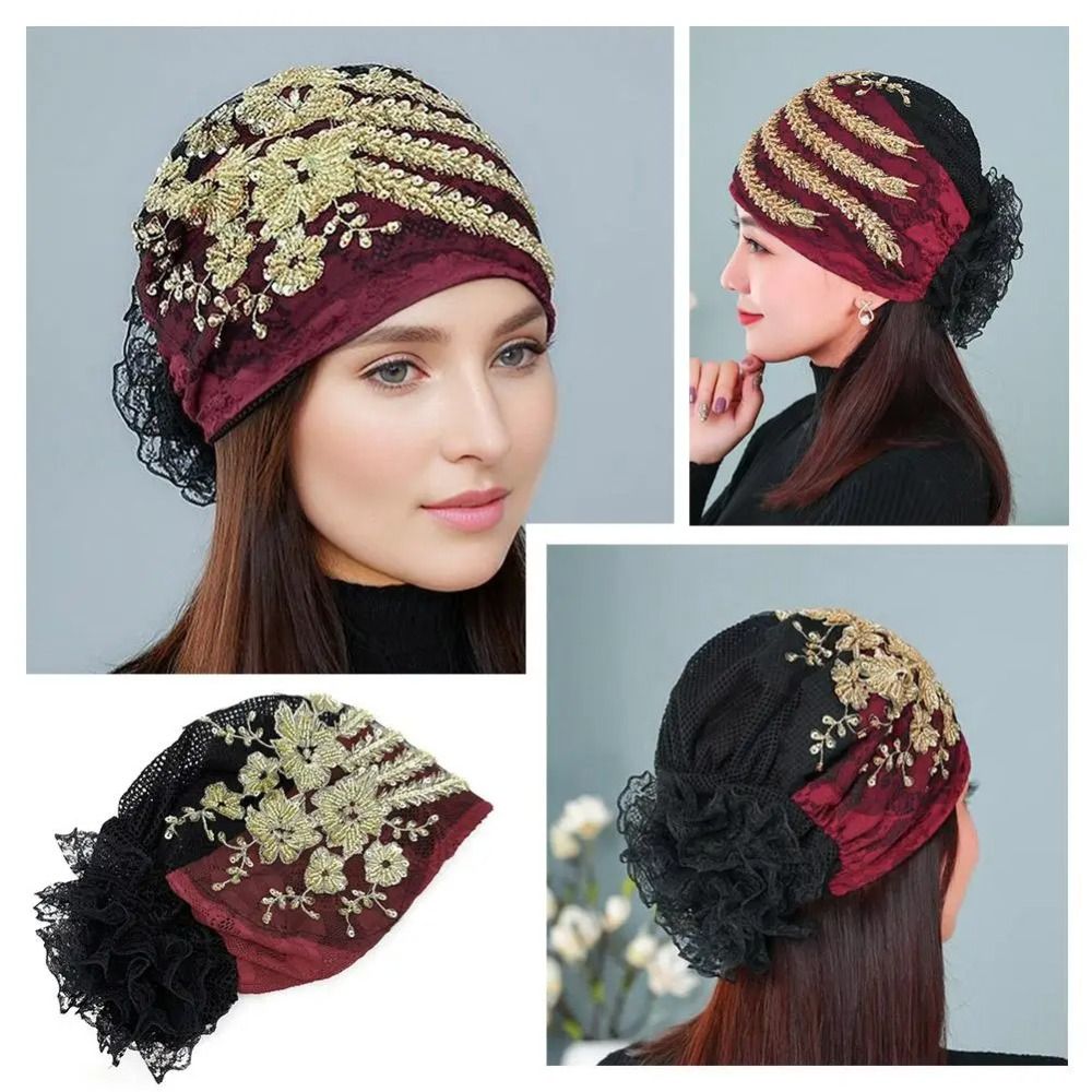 Foulard extensible en dentelle, turban, chapeau, fleur, strass, écharpe fine d'été, foulard intégral à capuche, sous-foulard islamique pour femme