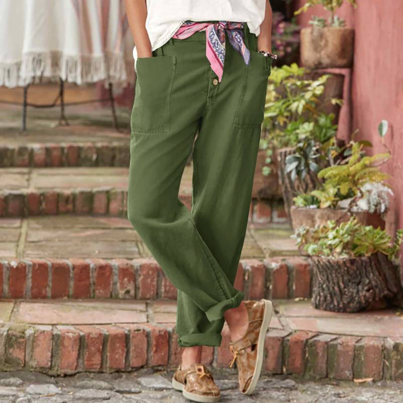 Nouveau pantalon capri décontracté pour femme 2025 – Coton et lin boutonnés, coupe ample