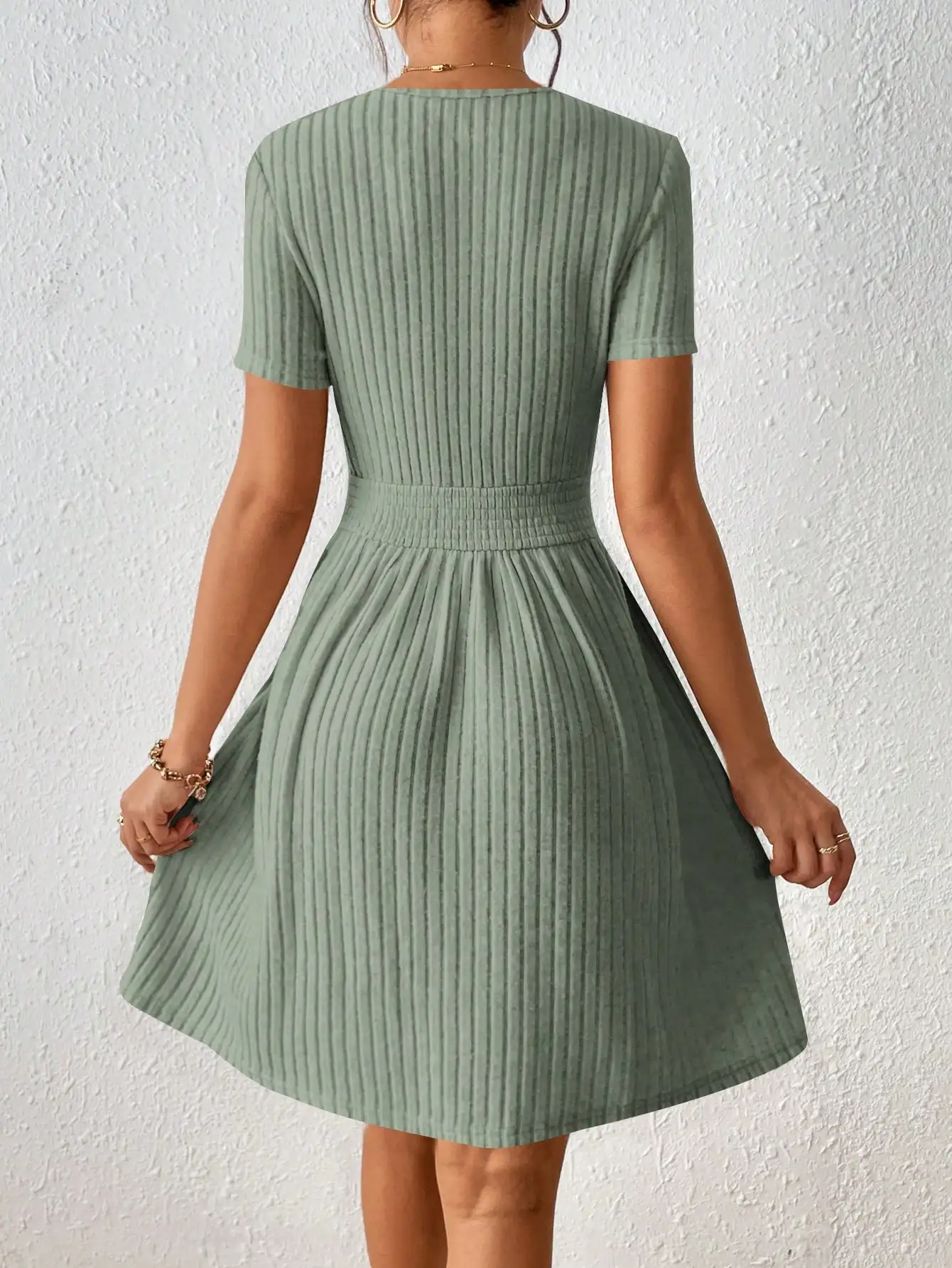 Robe trapèze côtelée unie décontractée et élégante pour femme – Nouvelle collection confortable
