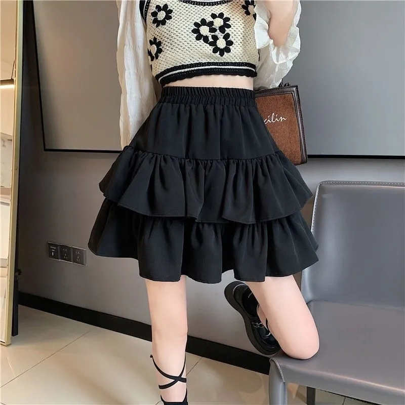 Jupe trapèze plissée pour femmes, blanche, à volants, à plusieurs niveaux, joli Style, taille élastique, Slim, basique, robe coréenne Harajuku, été