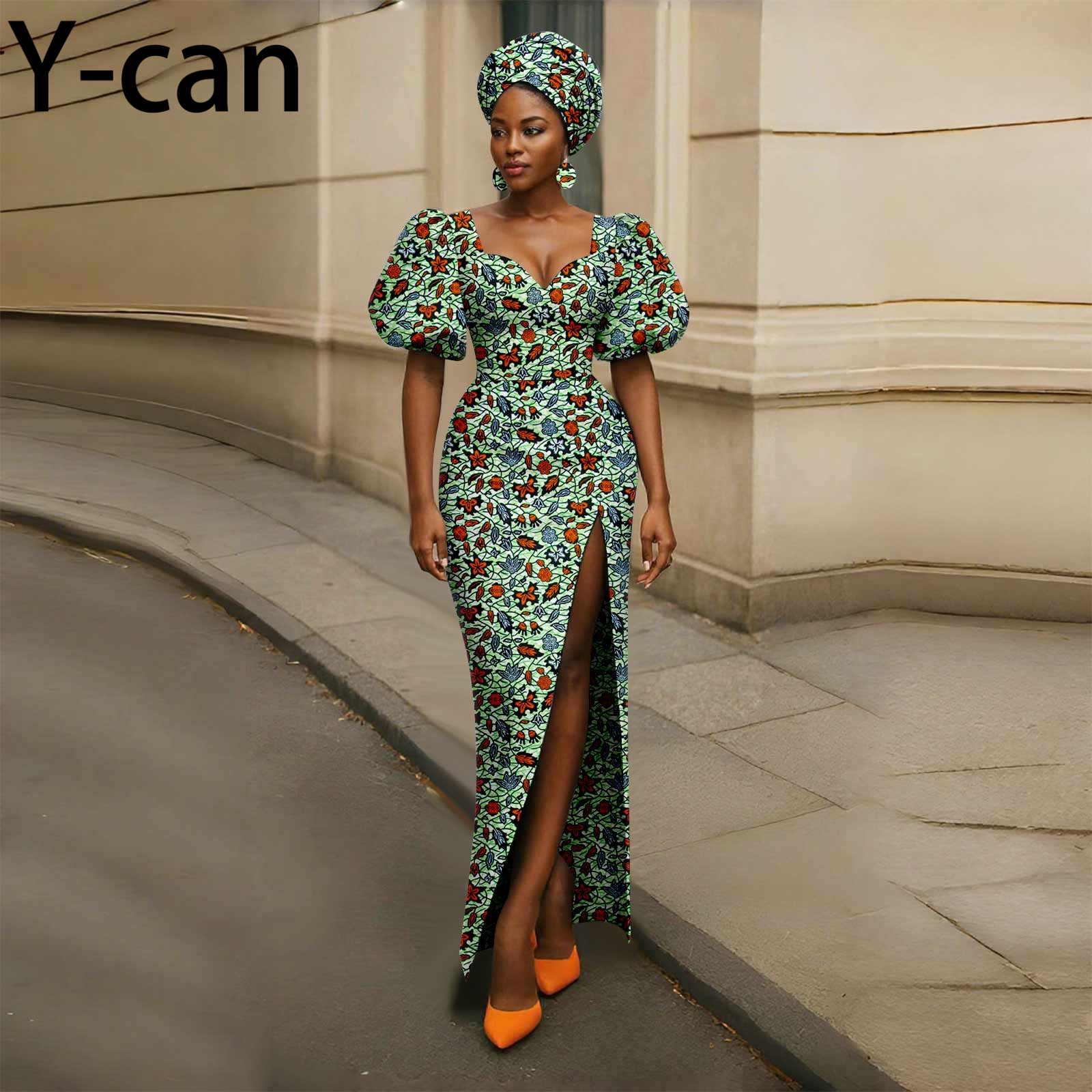 Robes africaines pour femmes, Sexy, mode, manches bouffantes, robe fendue avec foulard, boucles d'oreilles, Style africain, fête de mariage, 2525158