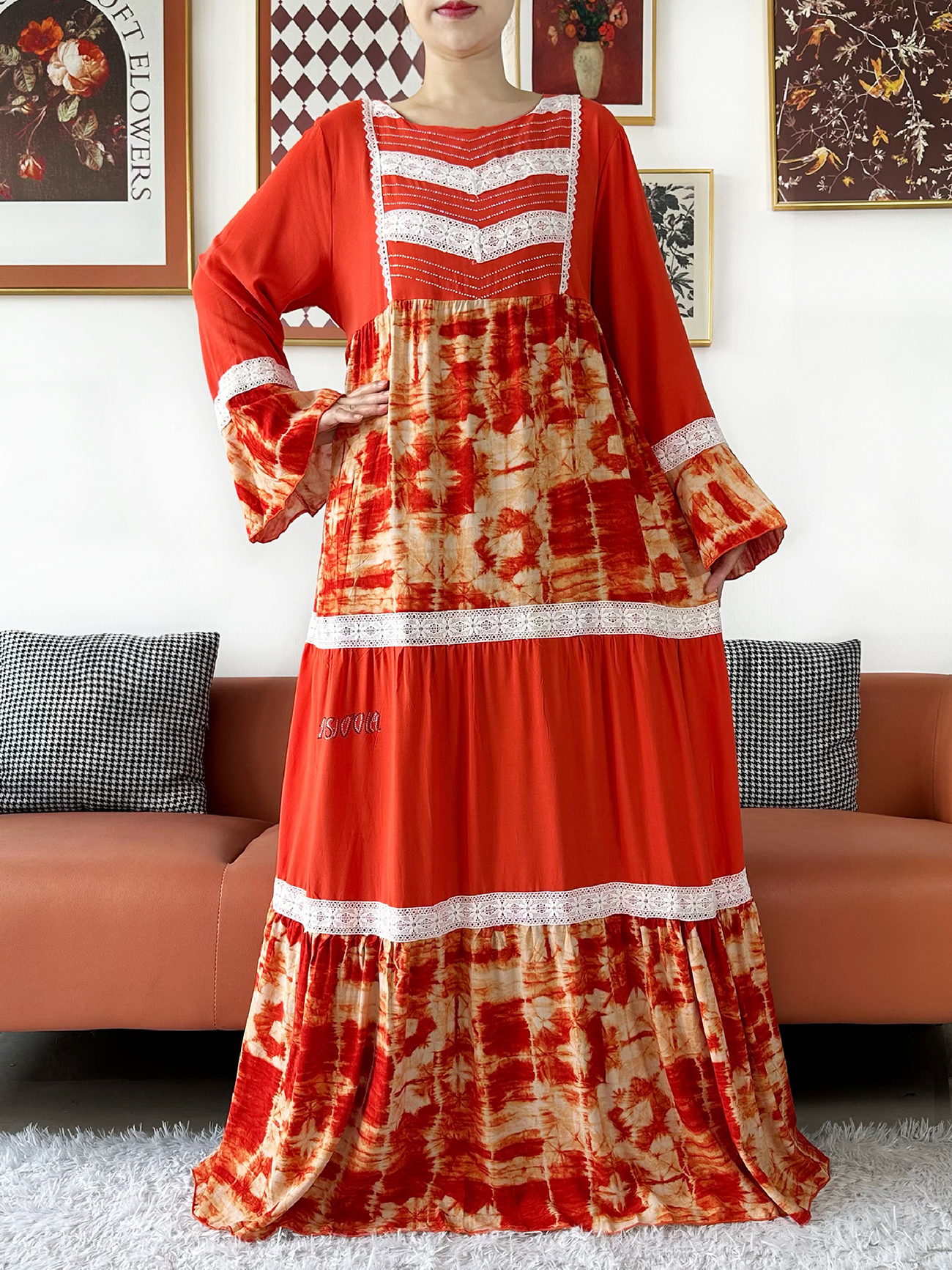 Robe africaine de qualité supérieure, boubou KASHKHA en coton, abaya musulmane ample avec grand foulard brodé, robe maxi pour le Ramadan