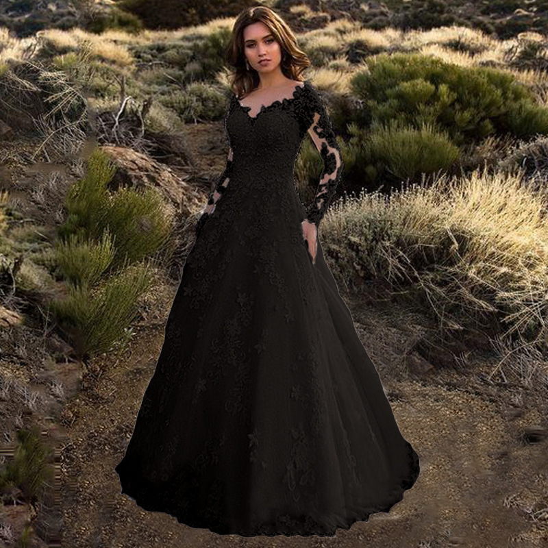 Nouvelle Robe Longue Femme 2026 en Dentelle, Col en V Profond, Manches Longues, Robe de Soirée, Vestidos De Festa