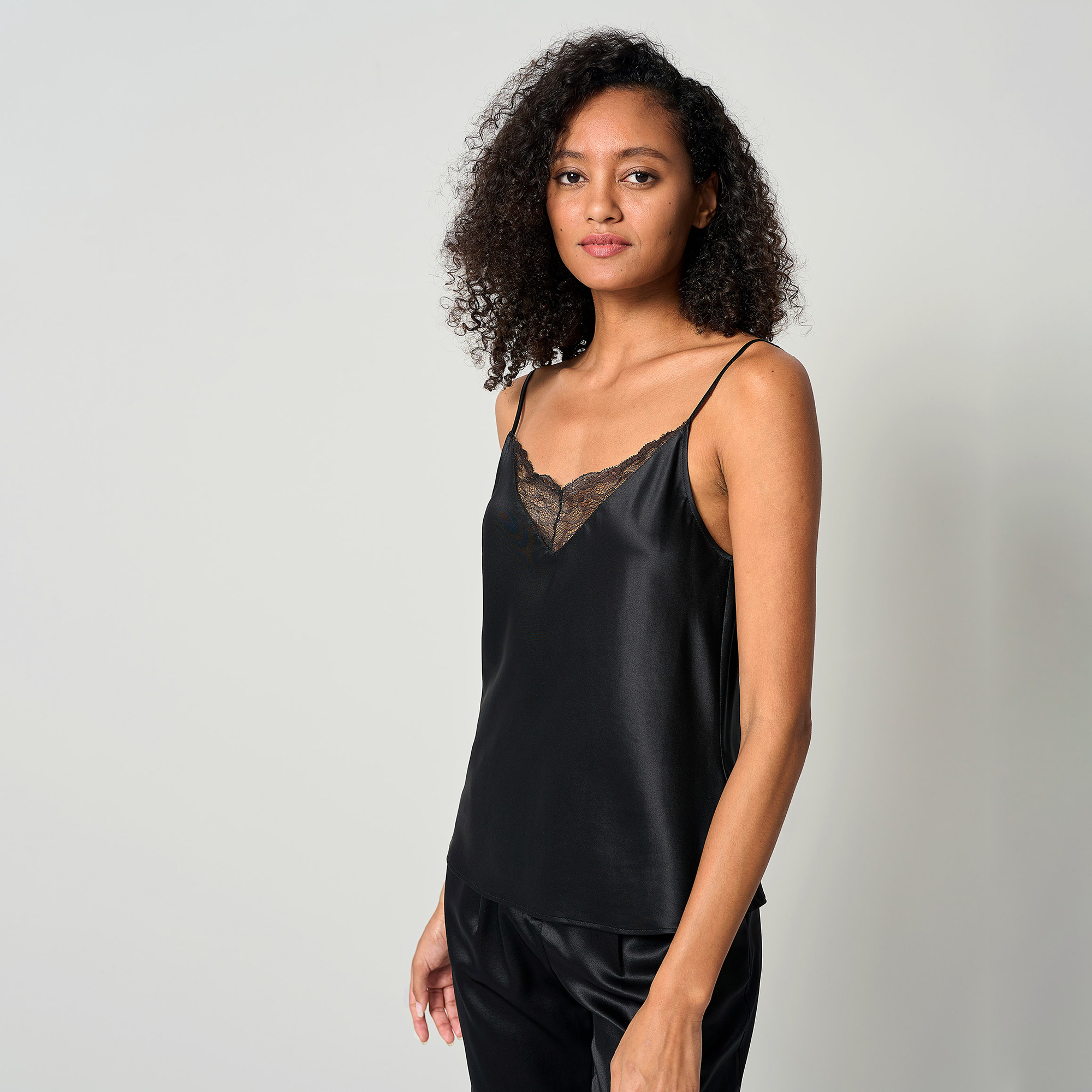 LILYSILK Camisole 2 en 1 en soie pour femme MIM Vest Top avec col en V en dentelle et fines bretelles réglables