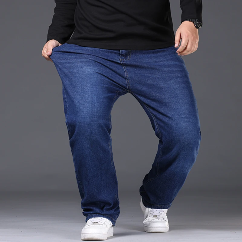 42-50 grande taille hommes jean affaires pantalon Denim décontracté taille haute jambe droite ample élastique confortable pantalon mâle vêtements