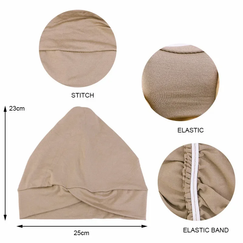 Bonnet intérieur uni en tissu modal extensible croisé pour femme musulmane, usage quotidien, turban islamique arabe, couvre-chef doux et confortable