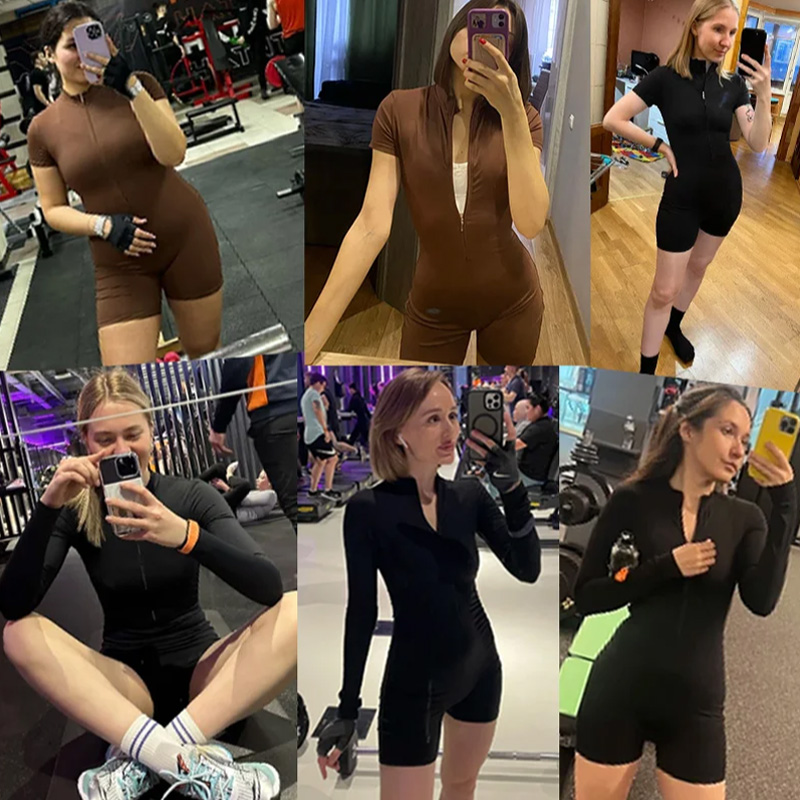 Combinaisons courtes de Fitness pour femmes, salopette d'entraînement à manches longues, combinaisons sportives une pièce, barboteuse d'entraînement, vêtements de gymnastique, survêtement pour femmes