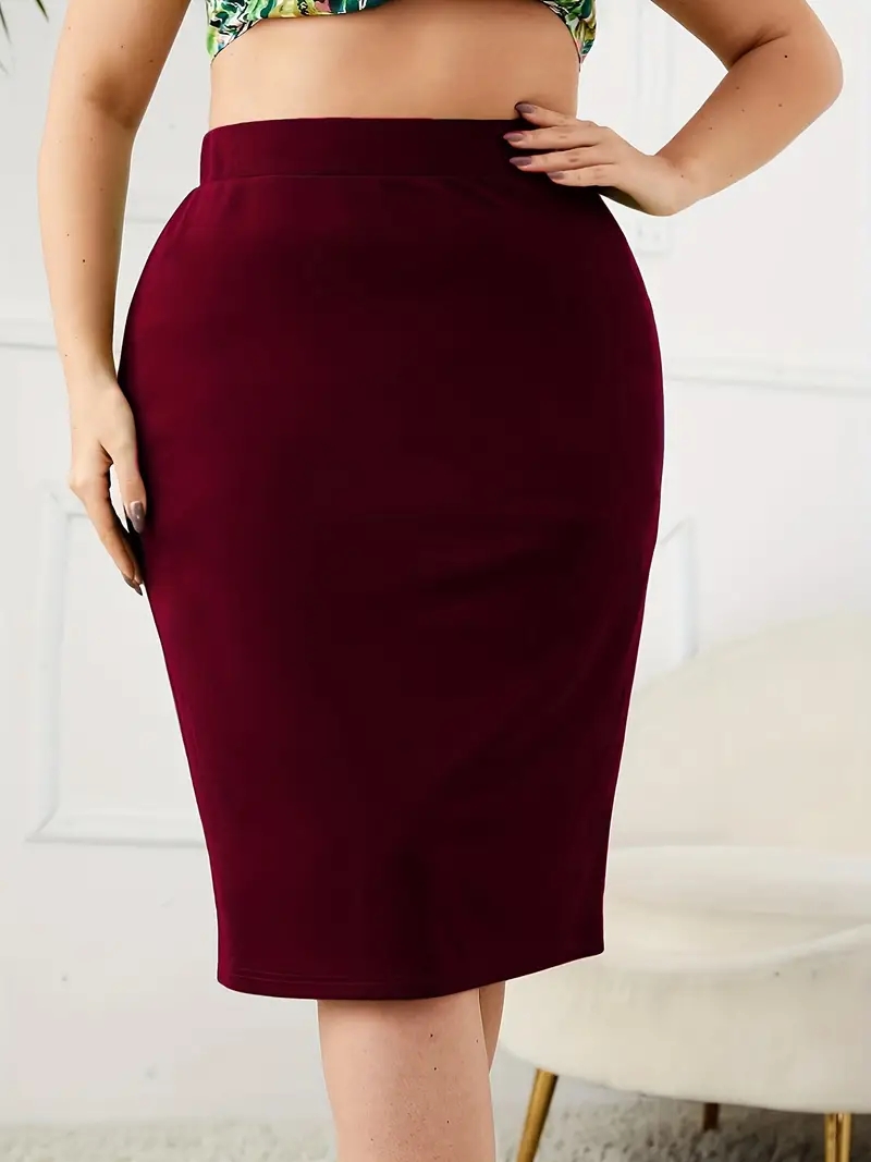 Jupe slim unie grande taille, jupe fendue taille haute décontractée, vêtements grande taille pour femmes, été