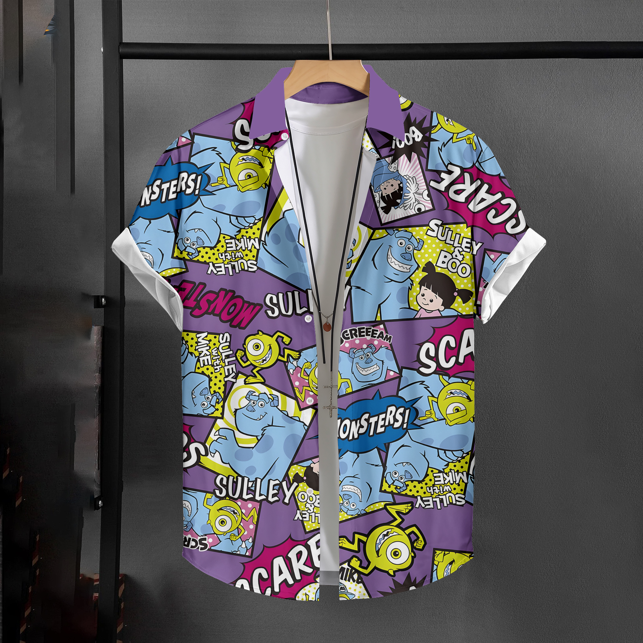 Chemise de plage hawaïenne à manches courtes pour hommes, motif dessin animé, nouvelle impression 3D Monsters, Inc. Vêtements pour hommes tendance