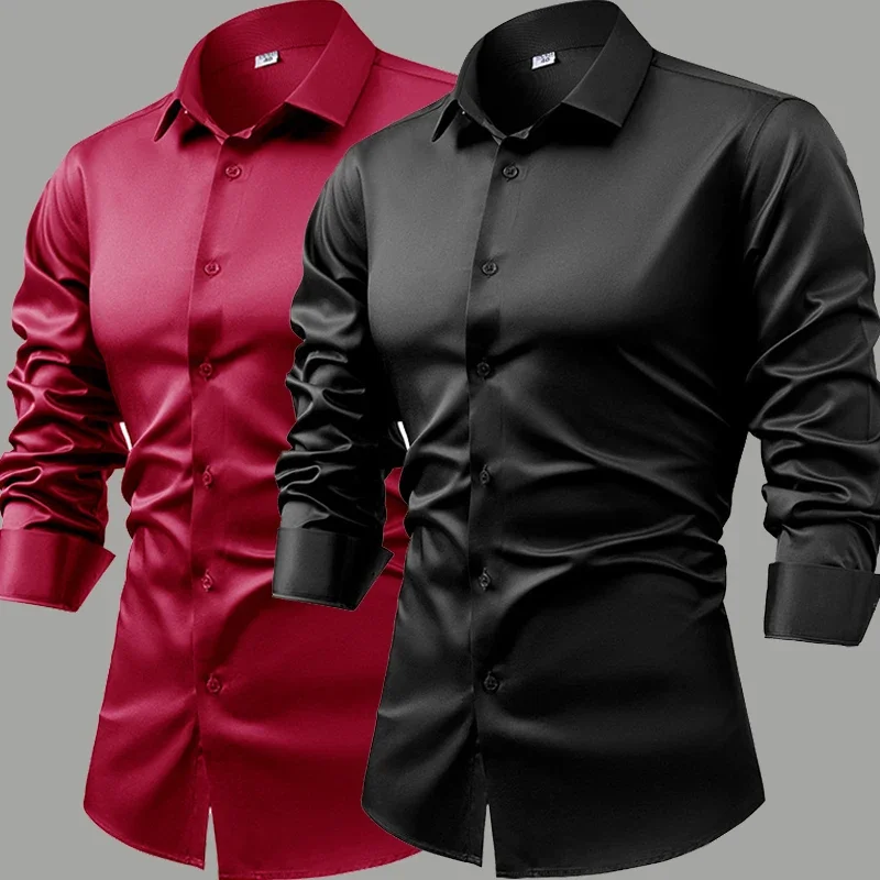 Injcotton-Chemise blanche à manches longues pour hommes, costume d'affaires décontracté, vêtements de cérémonie, haut de gamme, sens, pouces, printemps, 2025