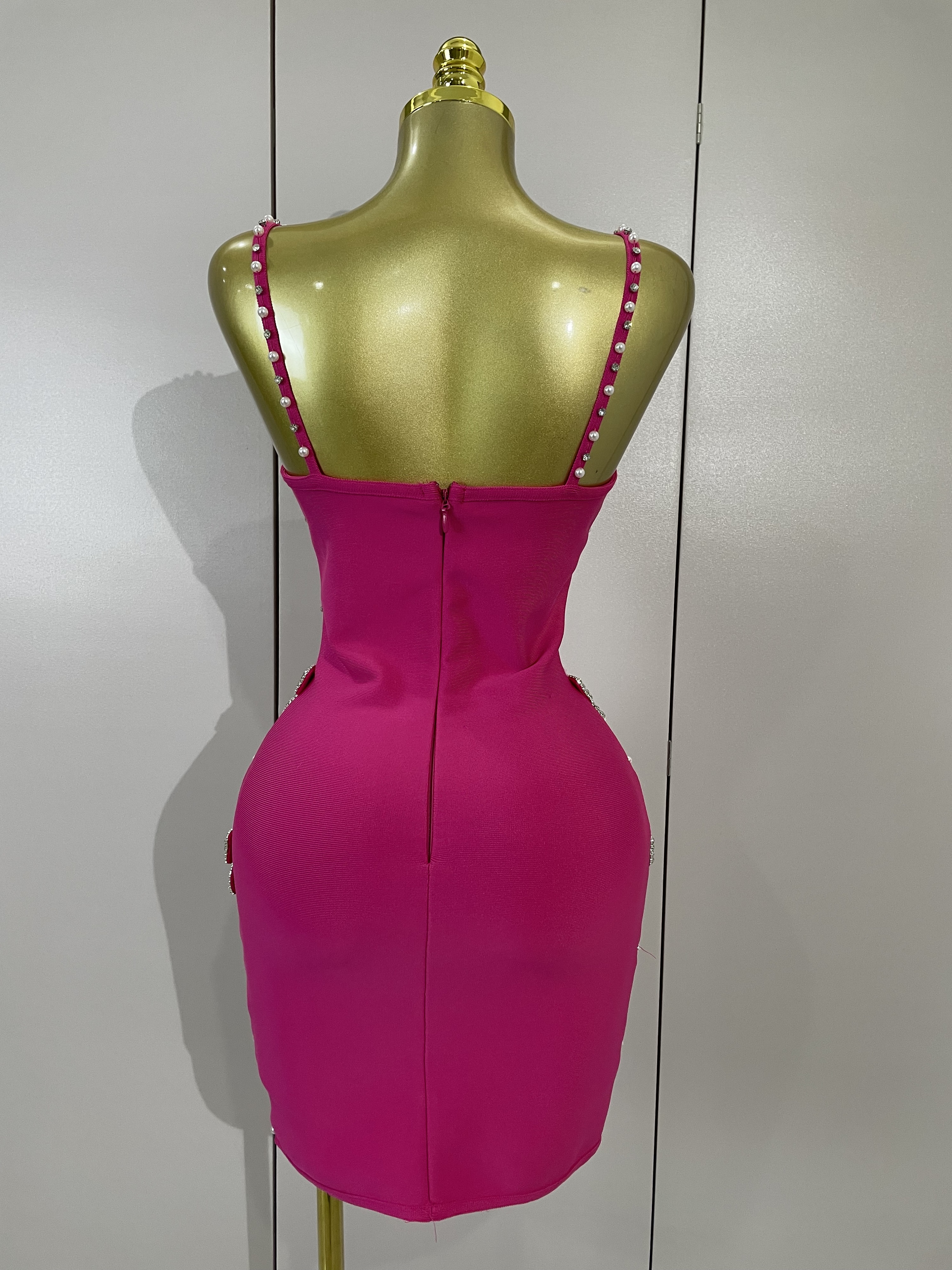 Robes Mini Tricotées Élégantes et Luxueuses pour Femmes, avec Nœuds, Diamants et Perles, pour Soirées et Clubs, Robes Moulantes Sexy à Bretelles Fines